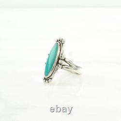 Vintage Fred Harvey Era Silver Ring Turquoise Navette Sterling Blue Size 5