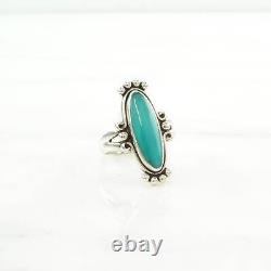 Vintage Fred Harvey Era Silver Ring Turquoise Navette Sterling Blue Size 5