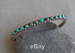 Vintage Fred Harvey Era Silver Snake Eye Petit Point Turquoise Row Cuff Bracelet