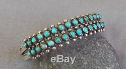 Vintage Fred Harvey Era Silver Stamped 2 Row Snake Eye Turquoise Cuff Bracelet