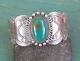 Vintage Fred Harvey Era Silver Stamped Green Turquoise Cuff Bracelet 47.8 Grams