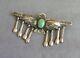 Vintage Fred Harvey Era Silver Stamped Green Turquoise Thunderbird Pin Dangles