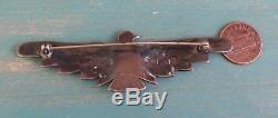 Vintage Fred Harvey Era Silver Stamped Wide Thunderbird Pin Brooch 3 1/2