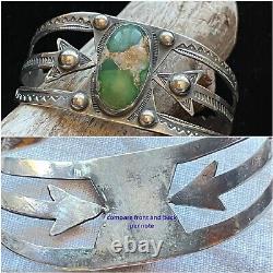 Vintage Fred Harvey Era Stamped Silver Turquoise Cuff Bracelet 24.6 G