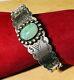 Vintage Fred Harvey Era Stamped Sterling Silver Turquoise Cuff Bracelet
