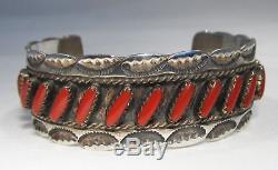 Vintage Fred Harvey Era Sterling Silver Coral Cuff Bracelet C1420