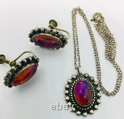 Vintage Fred Harvey Era Sterling Silver Dragons Breath Necklace & Earrings