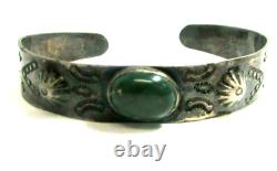 Vintage Fred Harvey Era Sterling Silver Green Turquoise Arrows Cuff Bracelet
