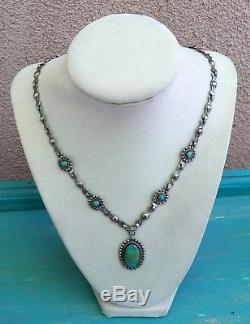 Vintage Fred Harvey Era Sterling Silver Green Turquoise JP Necklace Classic