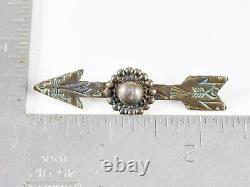 Vintage Fred Harvey Era Sterling Silver Native Navajo Pin Brooch Arrow Flower