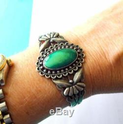 Vintage Fred Harvey Era Sterling Silver Navajo Turquoise Cuff