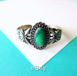 Vintage Fred Harvey Era Sterling Silver Navajo Turquoise Cuff