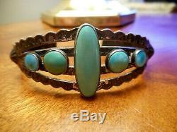 Vintage Fred Harvey Era Sterling Silver Stamped Mixed Turquoise Cuff Bracelet