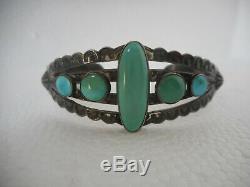 Vintage Fred Harvey Era Sterling Silver Stamped Mixed Turquoise Cuff Bracelet