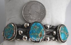 Vintage Fred Harvey Era Sterling Silver Three Stone Turquoise Cuff Bracelet