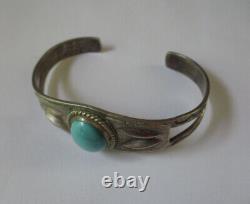 Vintage Fred Harvey Era Sterling Silver Turquoise Cuff Bracelet Navajo 20g