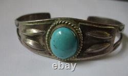 Vintage Fred Harvey Era Sterling Silver Turquoise Cuff Bracelet Navajo 20g
