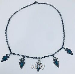 Vintage Fred Harvey Era Sterling Silver Turquoise Hand Stamp Arrowhead Necklace