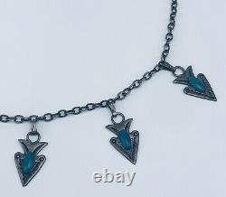 Vintage Fred Harvey Era Sterling Silver Turquoise Hand Stamp Arrowhead Necklace