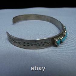Vintage Fred Harvey Era Sterling Silver Turquoise Petite Cuff Bracelet 9.9g J925