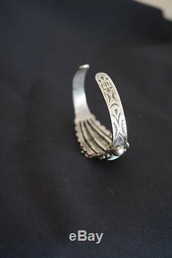 Vintage Fred Harvey Era Sterling Silver and Turquoise Cuff Bracelet Arrows