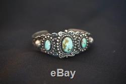 Vintage Fred Harvey Era Sterling Silver and Turquoise Cuff Bracelet Arrows