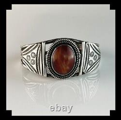 Vintage Fred Harvey Era Sterling and Agate Bracelet