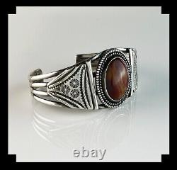 Vintage Fred Harvey Era Sterling and Agate Bracelet