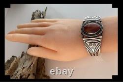 Vintage Fred Harvey Era Sterling and Agate Bracelet