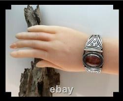 Vintage Fred Harvey Era Sterling and Agate Bracelet