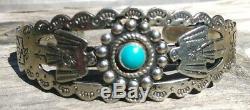 Vintage Fred Harvey Era Thunderbird Sterling Silver Turquoise Cuff Bracelet