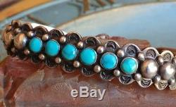 Vintage Fred Harvey Era Turquoise Dome Row Sterling Silver Cuff Bracelet