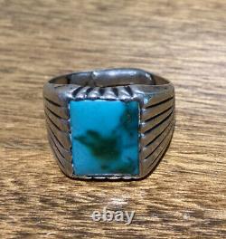Vintage Fred Harvey Era Turquoise Ring Silver and Turquoise- Size 10.5