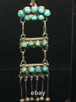 Vintage Fred Harvey Era Turquoise Snake Eye Sterling Silver Ladder Earrings