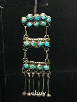 Vintage Fred Harvey Era Turquoise Snake Eye Sterling Silver Ladder Earrings