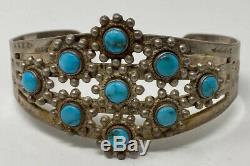 Vintage Fred Harvey Era Zuni Sterling Silver Turquoise Petit Point Cuff Bracelet