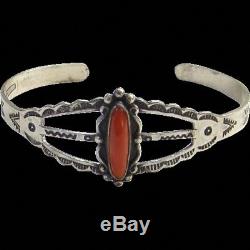 Vintage Fred Harvey Maisels Sterling Silver Coral Bracelet Cuff size 6.25 1940's