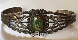 Vintage Fred Harvey Navajo Indian Silver Green Turquoise Arrows Cuff Bracelet