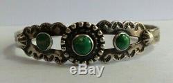 Vintage Fred Harvey Navajo Indian Silver Green Turquoise Cuff Bracelet