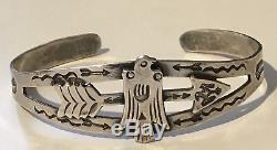 Vintage Fred Harvey Navajo Indian Silver Thunderbird & Arrow Cuff Bracelet