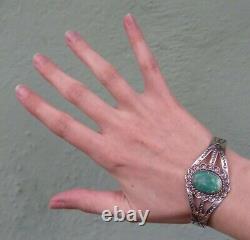 Vintage Fred Harvey Navajo Indian Silver Turquoise Cuff Bracelet