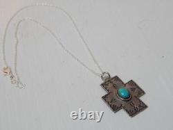 Vintage Fred Harvey Navajo Indian Sterling Silver Turquoise Cross Free Chain