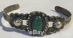 Vintage Fred Harvey Navajo Indian Sterling Silver Turquoise Cuff Bracelet