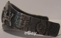 Vintage Fred Harvey Navajo Indian Sterling Silver Turquoise Dogs Cuff Bracelet