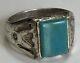 Vintage Fred Harvey Navajo Indian Sterling Turquoise Color Stone Ring Size 13