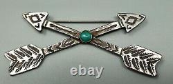 Vintage Fred Harvey Navajo Silver & Turquoise Crossed Arrows Pin Brooch