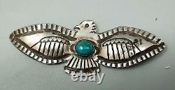 Vintage Fred Harvey Navajo Silver & Turquoise Thunderbird Pin Brooch