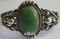 Vintage Fred Harvey Navajo Sterling Silver Turquoise Cuff Bracelet