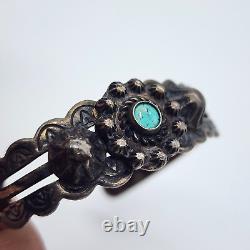 Vintage Fred Harvey Navajo Turquoise Stamped Sterling Silver Cuff Bangle 5.3