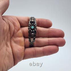 Vintage Fred Harvey Navajo Turquoise Stamped Sterling Silver Cuff Bangle 5.3